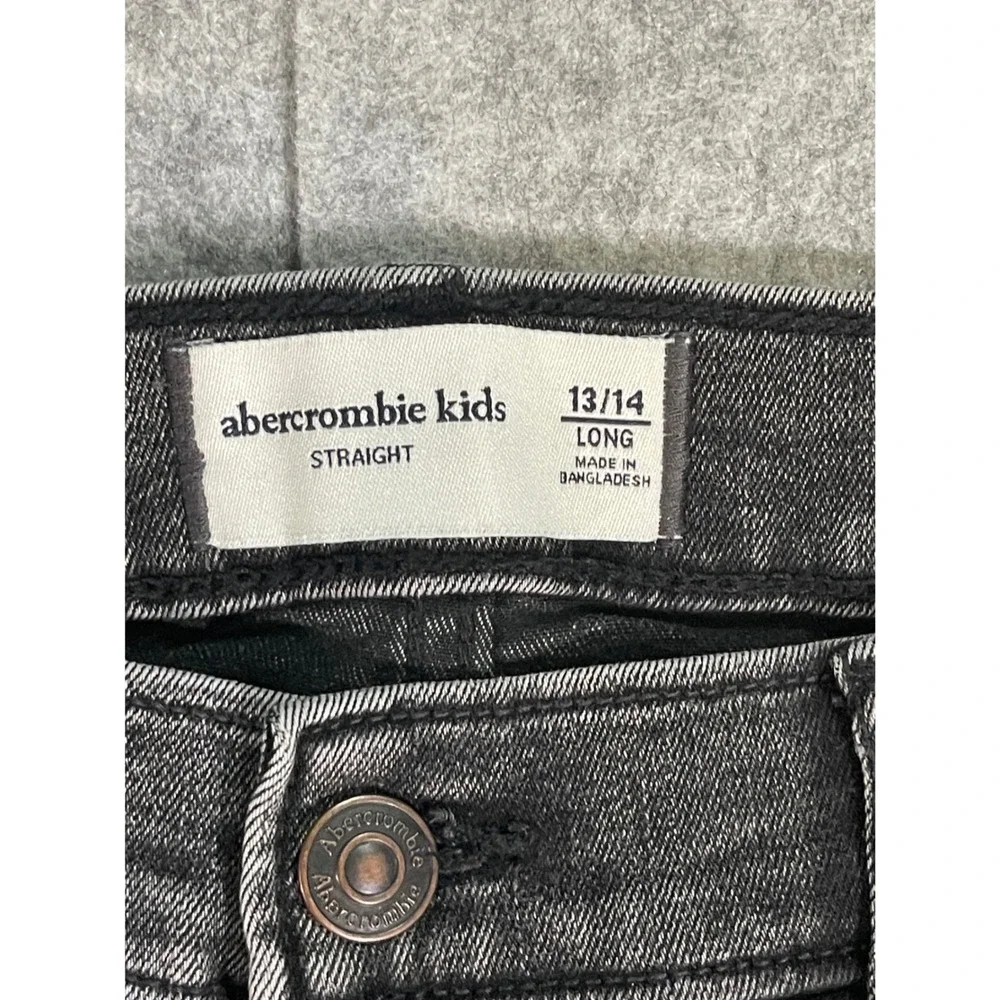 Abercrombie Kids Straight Leg Jeans Distressed Faded Black Size 13/14 Long